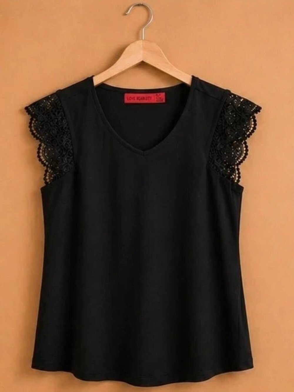 NWT Love Scarlett Black Lace Sleeve Blouse V Neck Elegant Top Medium Chic